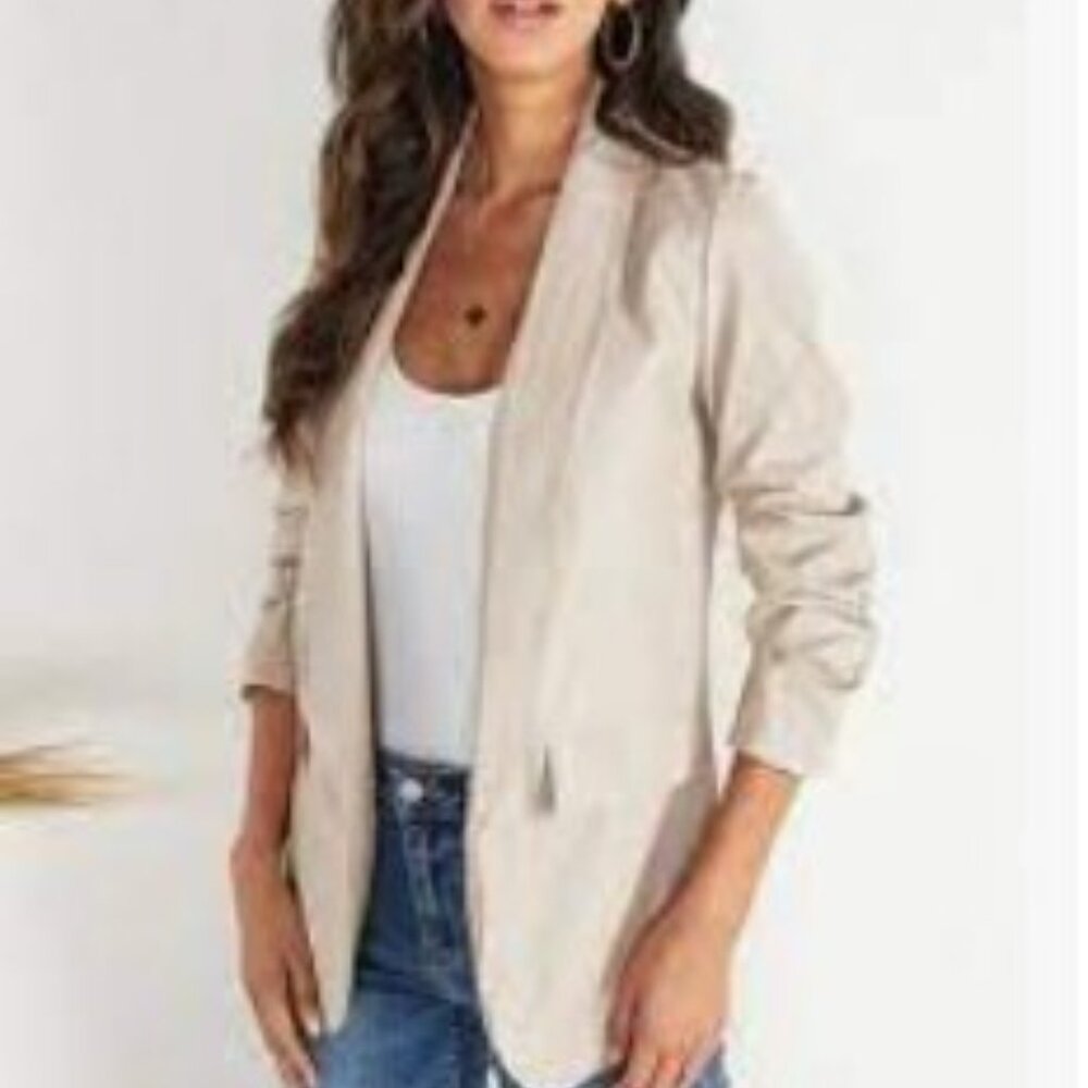 Venti6 3/4 Ruched Sleeve PU Blazer